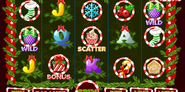 Christmas Slot, game UI interface and icons. Complete menu for casino game. Icons and buttons on a separate layer.