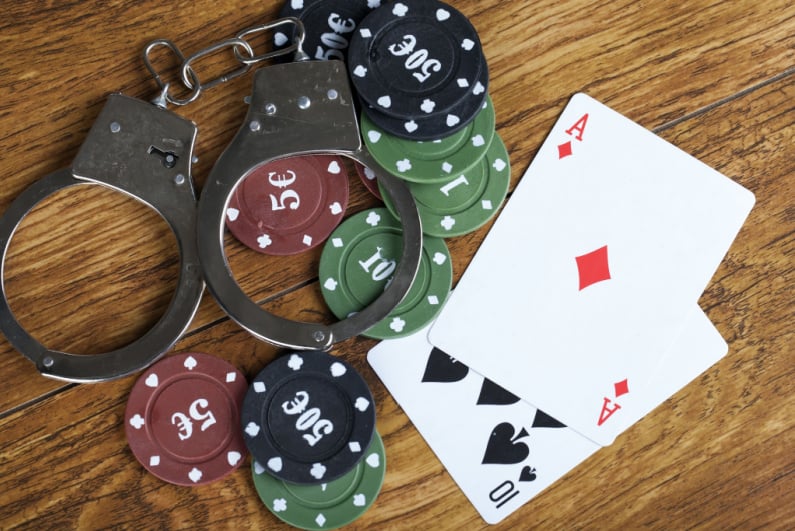 Handcuffs and poker chips