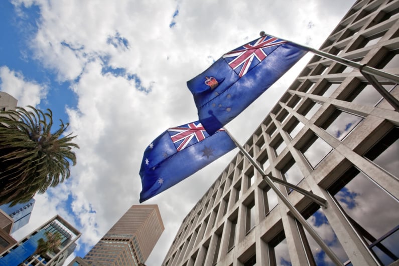 Australian flags on a government building