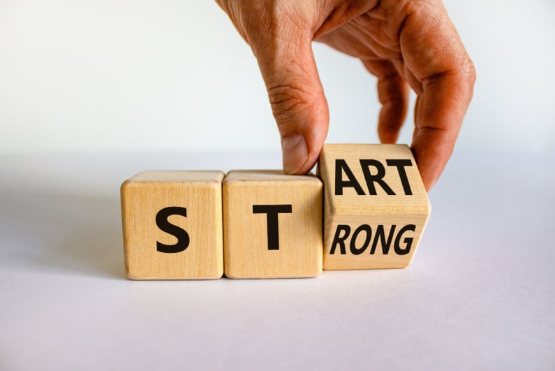 "Start Strong" spelled out on wooden blocks