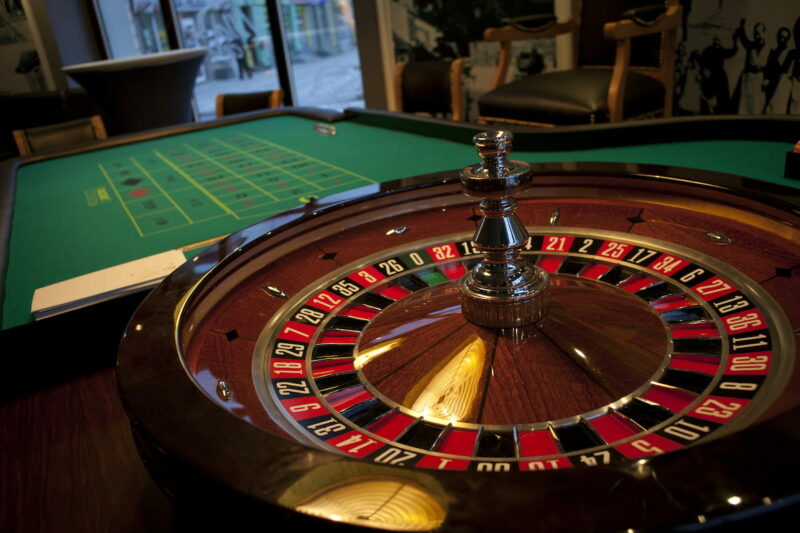 Roulette wheel and table at a casino