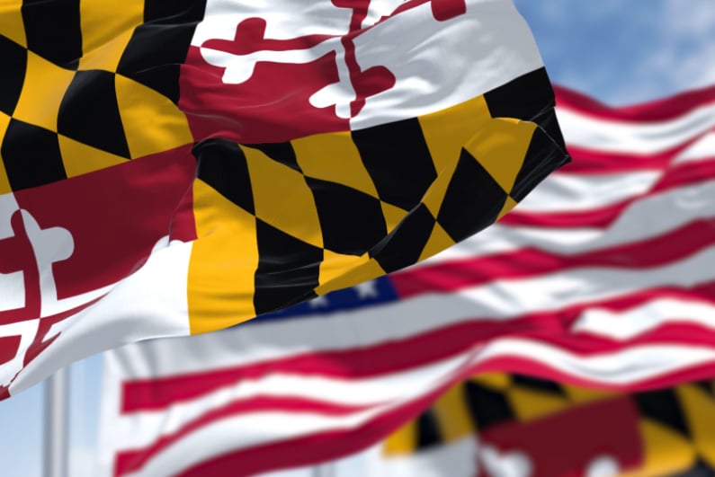 Maryland and US flags